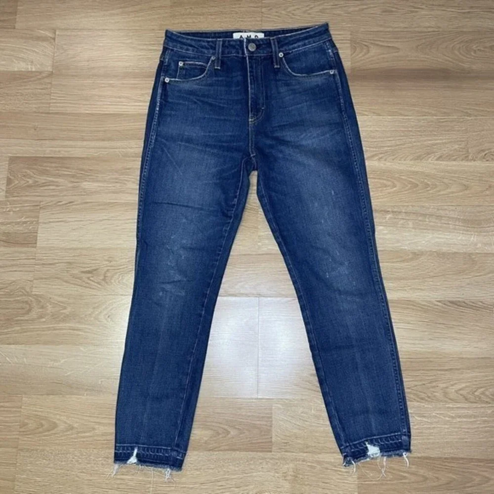 AMO Jeans Size 28 High Rise Stix Crop Rambler Made In USA Distressed Medium Blue - Picture 2 of 8